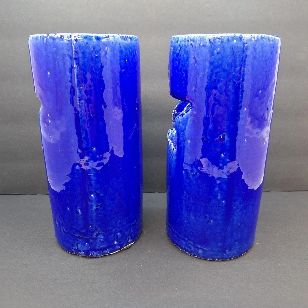 X2 Celestial Blue Star Cut Outs Art Pottery Luminary Tea Light Votive Holder Set